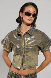 ALL ABOUT THAT SHINE BUTTON DOWN TOP