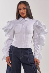DREA RUFFLE SLEEVE BUTTON DOWN