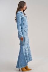 TRAPEZE BUTTON DOWN DENIM MAXI DRESS