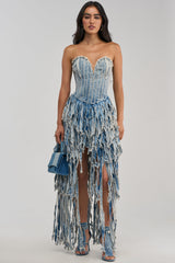 HERE FOR A GOOD TIME STRAPLESS DENIM DRESS