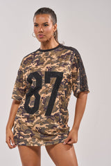 POPPIN POPPYS LACE JERSEY MINI DRESS IN CAMO