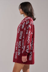 AROUND THE WORLD SWEATER MINI DRESS IN RED